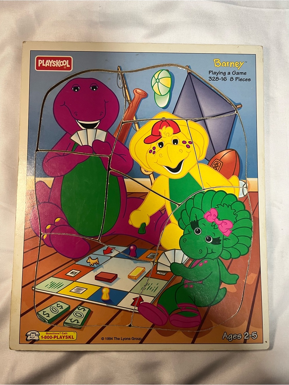Vintage Playskool 1994 Barney BJ Baby Bop 8 Pc Wooden‎ Tray Puzzle Dinosaur Toy